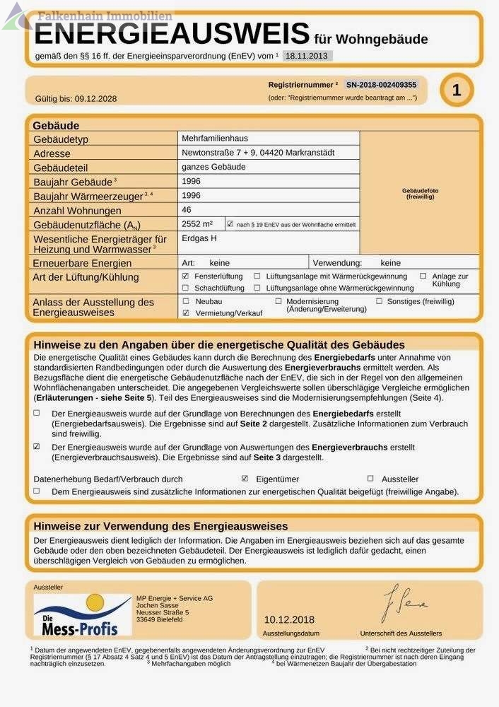 Energieausweis Seite 1 Wohnung Markranst�dt