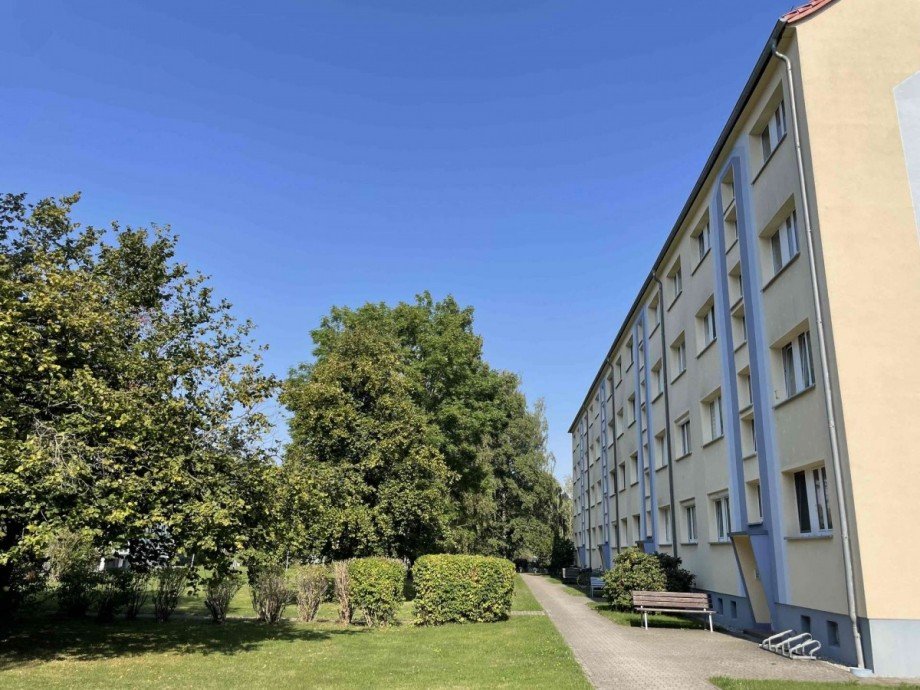 Gr�nfl�che vor dem Haus Etagenwohnung Bad Lausick